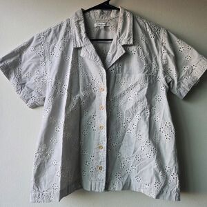 Madewell Grey and White Floral Eyelet Blouse